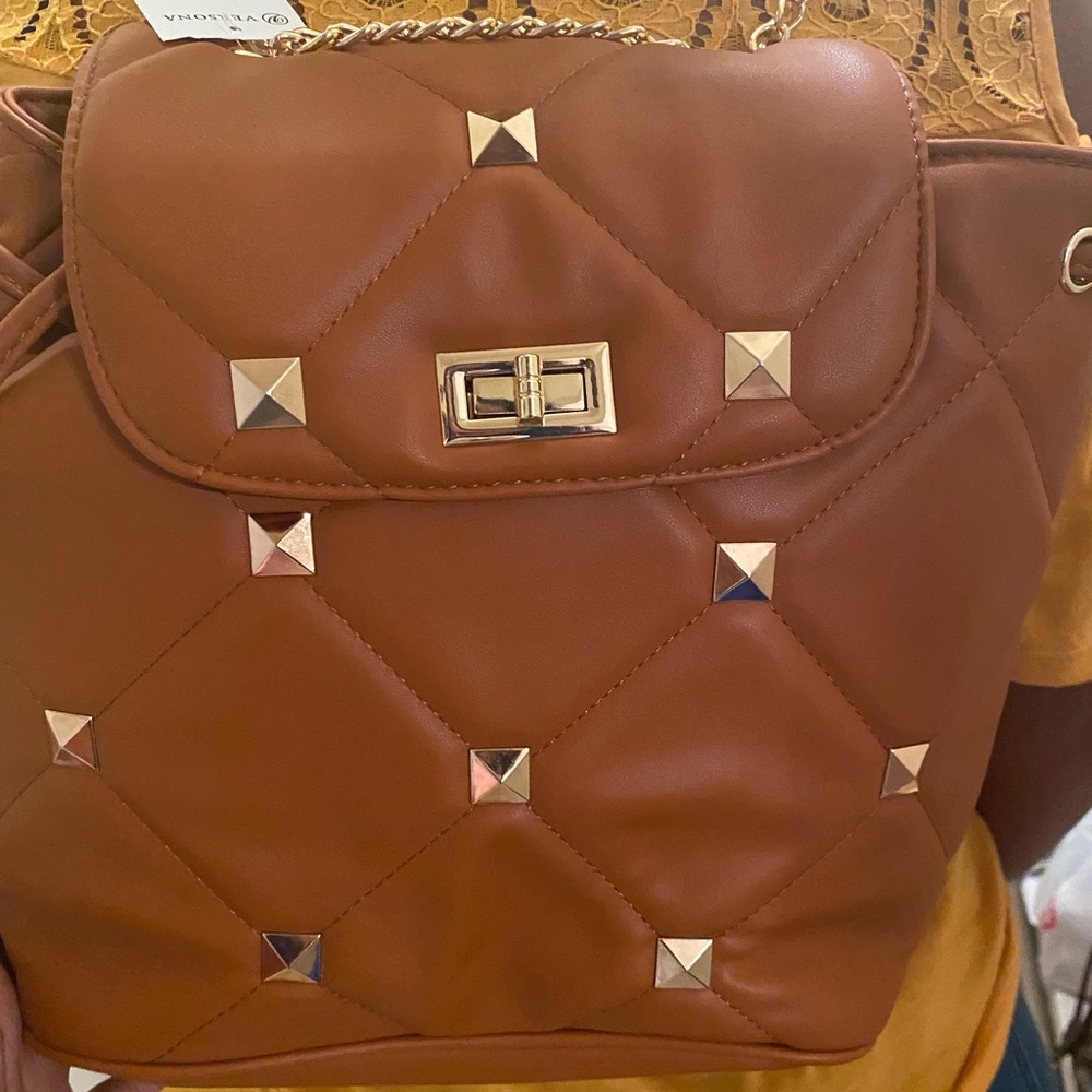 Versona Brown and Gold backpack purse